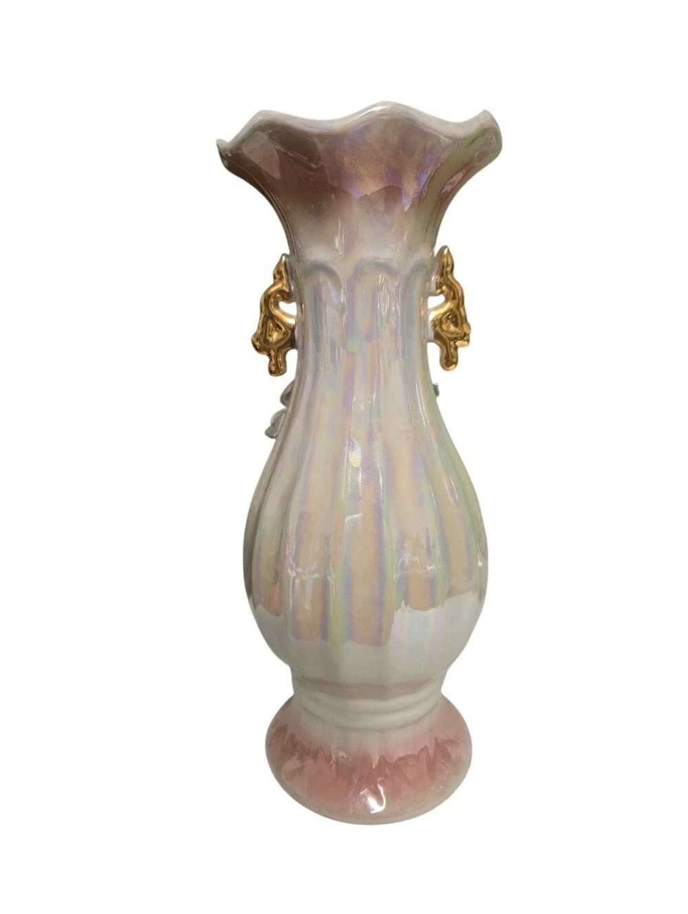 Mid-Century Iridescent Lusterware applied porcelain floral 10